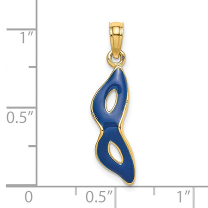 14K Gelbgold 3-d und Abgeschrägt mit Blau Emaille Masquerade Mask Anhänger