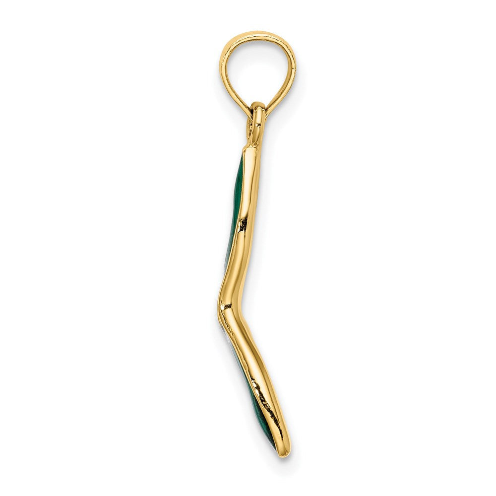14K Gelbgold 3-d und Abgeschrägt mit Grün Emaille Masquerade Mask Anhänger