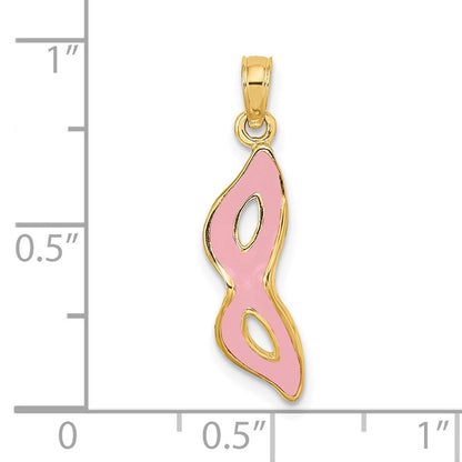 14K Gelbgold 3-d und Abgeschrägt mit Rosa Emaille Masquerade Mask Anhänger