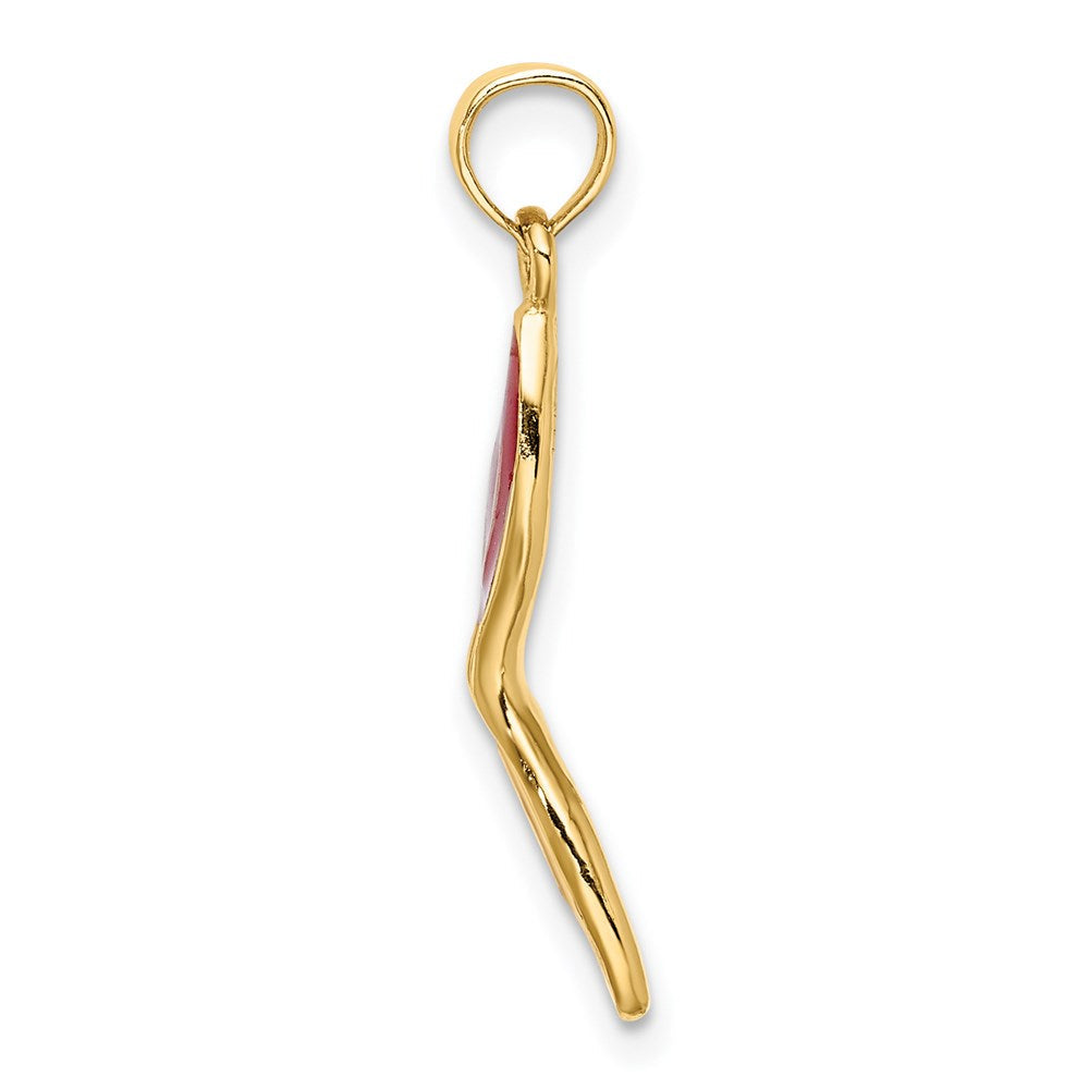 14K Gelbgold 3-d und Abgeschrägt mit Rot Emaille Masquerade Mask Anhänger