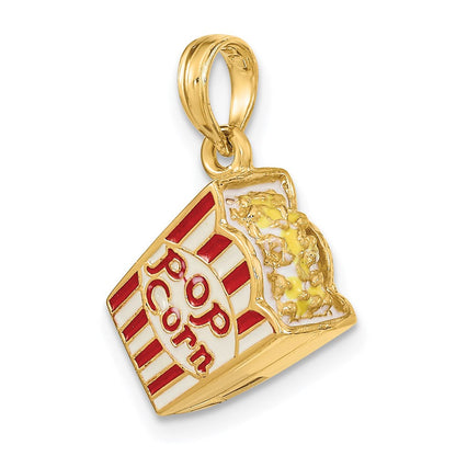 14K Gelbgold 3-d Emailliert Bag Of Popcorn Charm