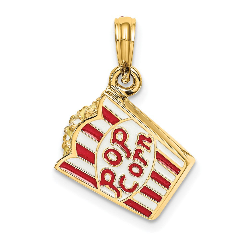 14K Gelbgold 3-d Emailliert Bag Of Popcorn Charm