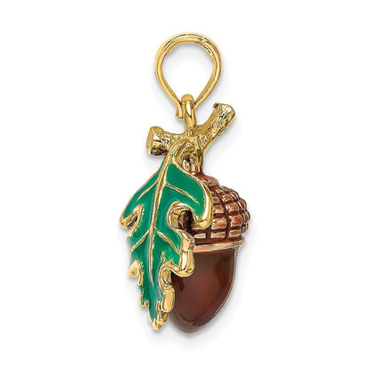 14K Gelbgold 3-D-Charm „Eichel mit Blatt", emailliert