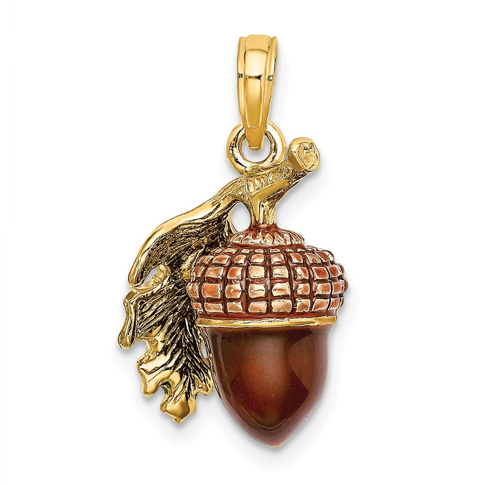 14K Gelbgold 3-D-Charm „Eichel mit Blatt", emailliert