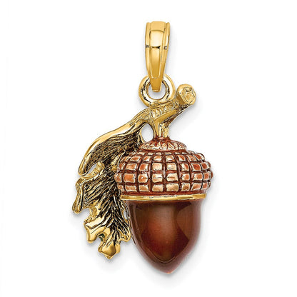 14K Gelbgold 3-D-Charm „Eichel mit Blatt", emailliert