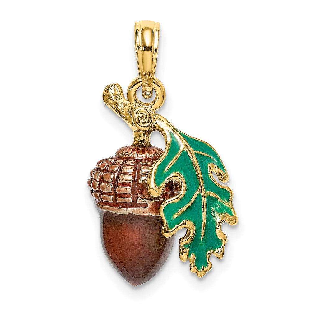 14K Gelbgold 3-D-Charm „Eichel mit Blatt", emailliert
