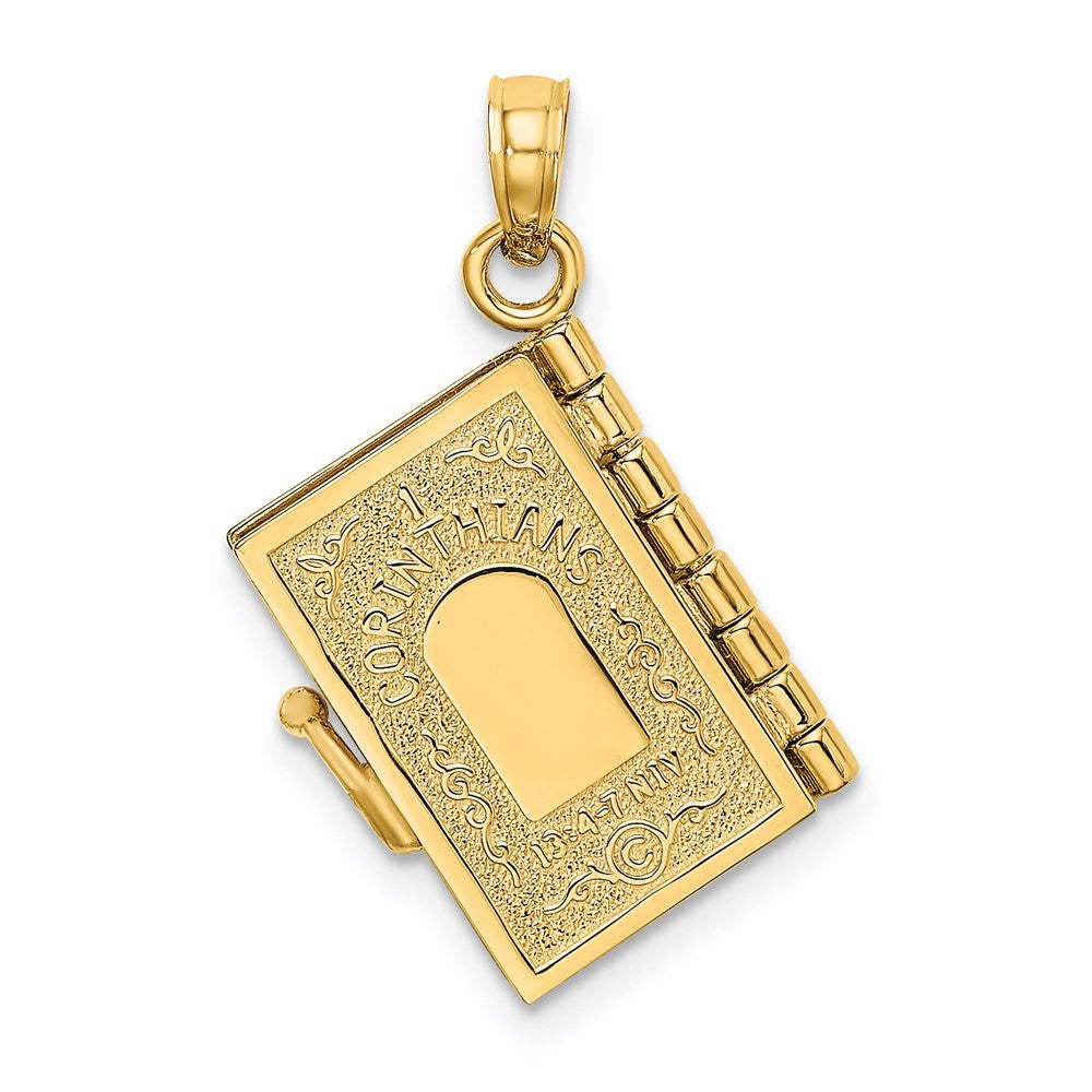 14K Gelbgold emailliertes 3D bewegliches LIEBE Blumenbuch-Anhänger