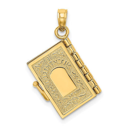 14K Gelbgold emailliertes 3D bewegliches LIEBE Blumenbuch-Anhänger