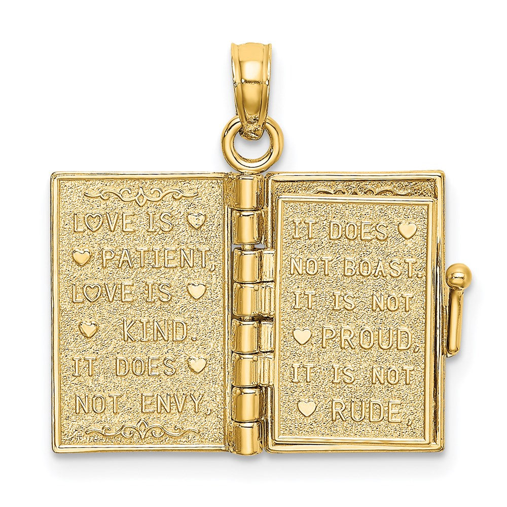 14K Gelbgold emailliertes 3D bewegliches LIEBE Blumenbuch-Anhänger