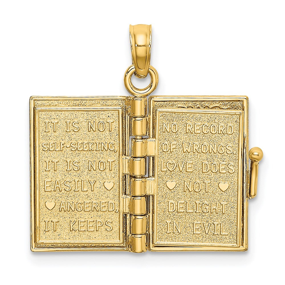 14K Gelbgold emailliertes 3D bewegliches LIEBE Blumenbuch-Anhänger