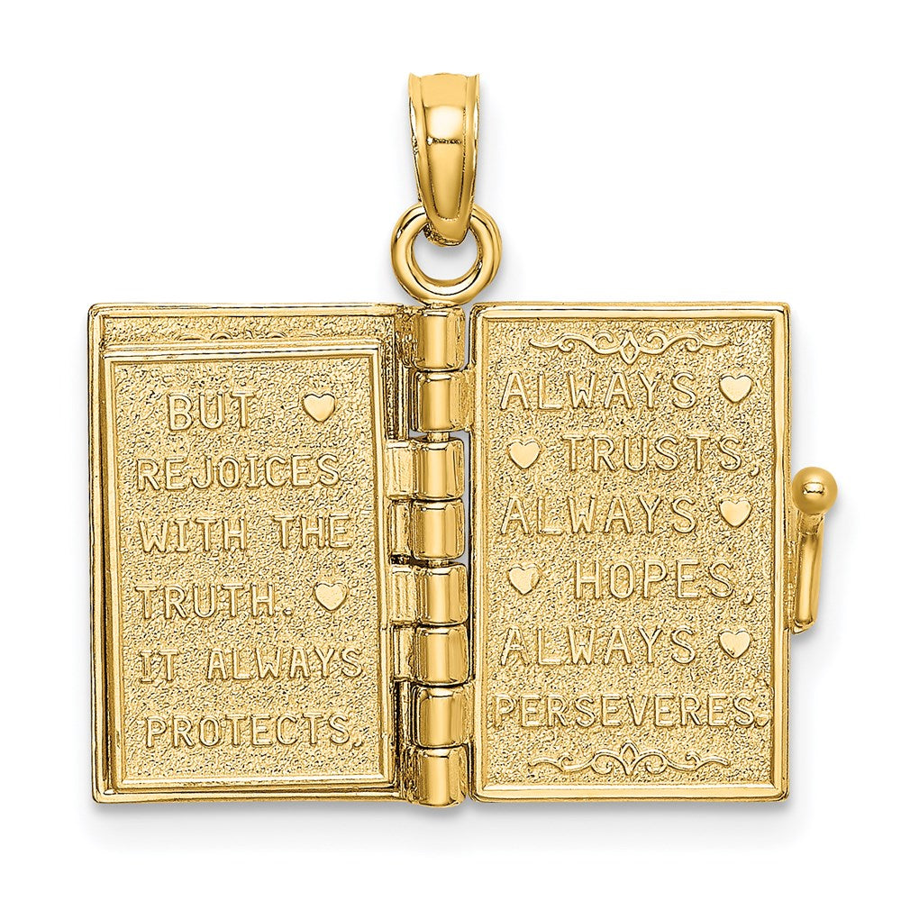 14K Gelbgold emailliertes 3D bewegliches LIEBE Blumenbuch-Anhänger