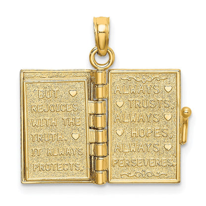 14K Gelbgold emailliertes 3D bewegliches LIEBE Blumenbuch-Anhänger