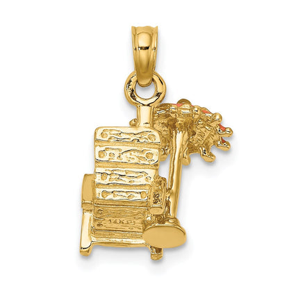 14K Gelbgold 3-D Strandstuhl-Charm mit orangefarbenem emailliertem Sonnenschirm