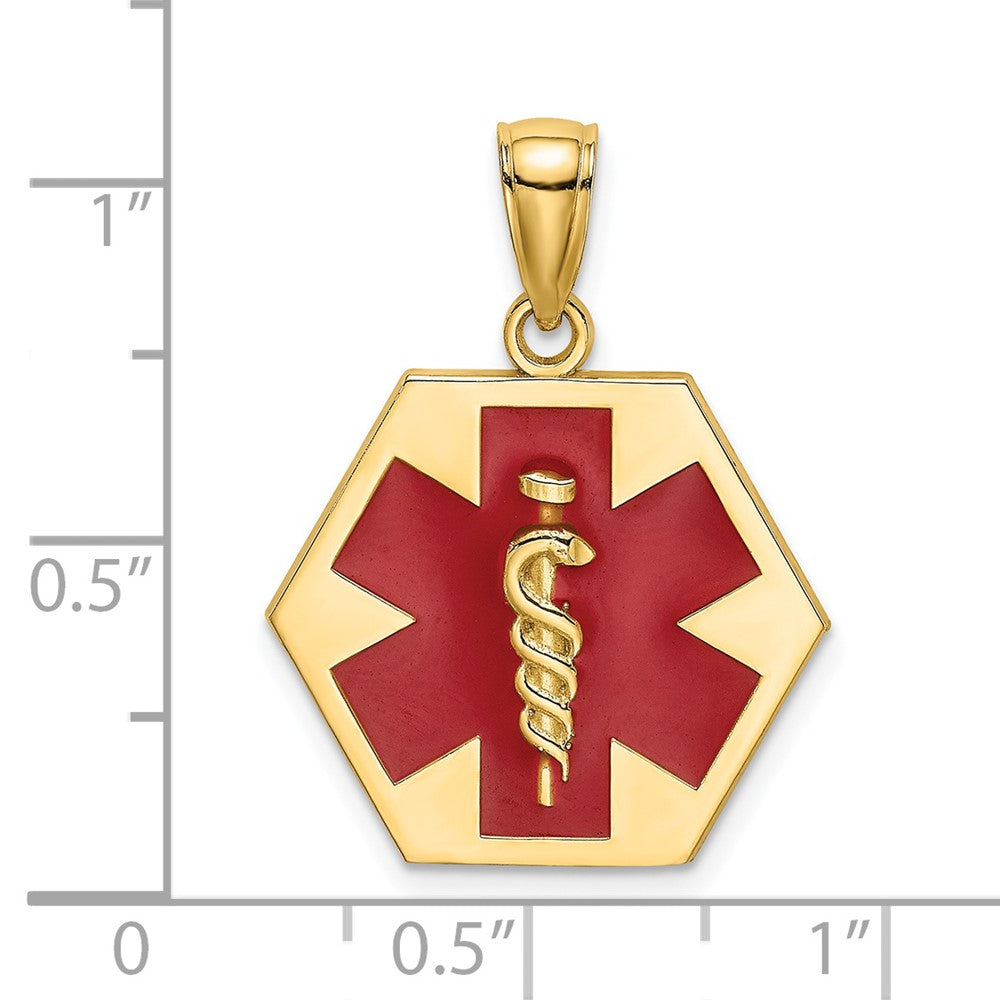 14K Gelbgold Emailliert Strukturiert Rückseite Caduceus Medizinisch Plättchen