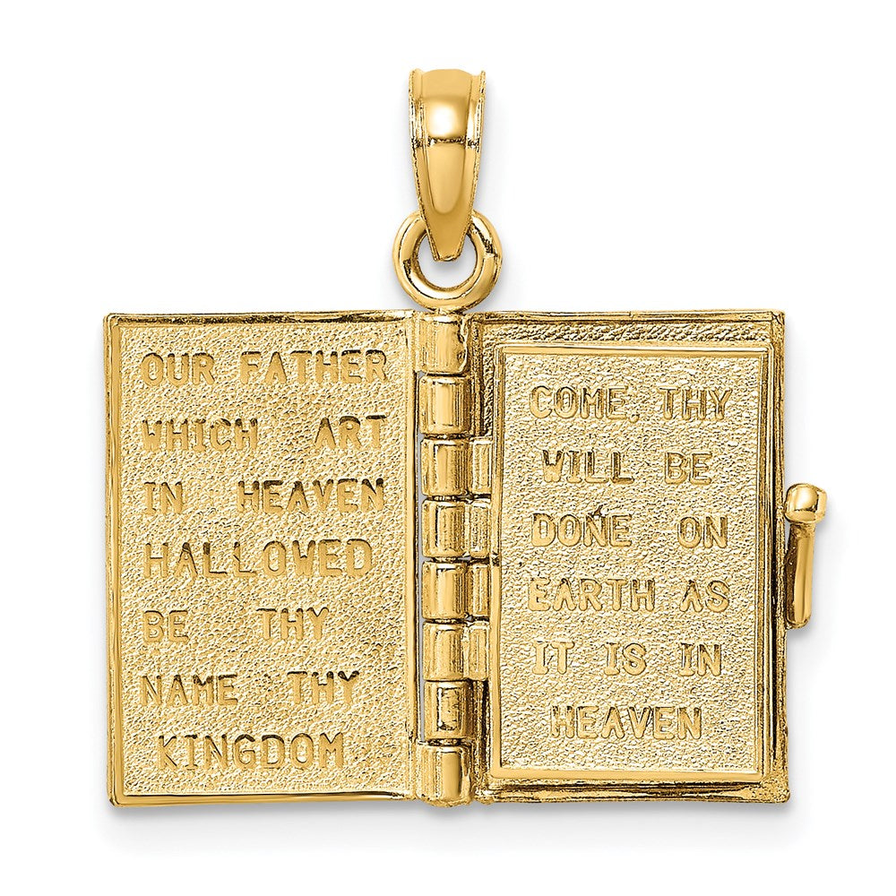 14K Gelbgold 3-d Blau Emaille Bible Book mit Beweglich Pages Charm
