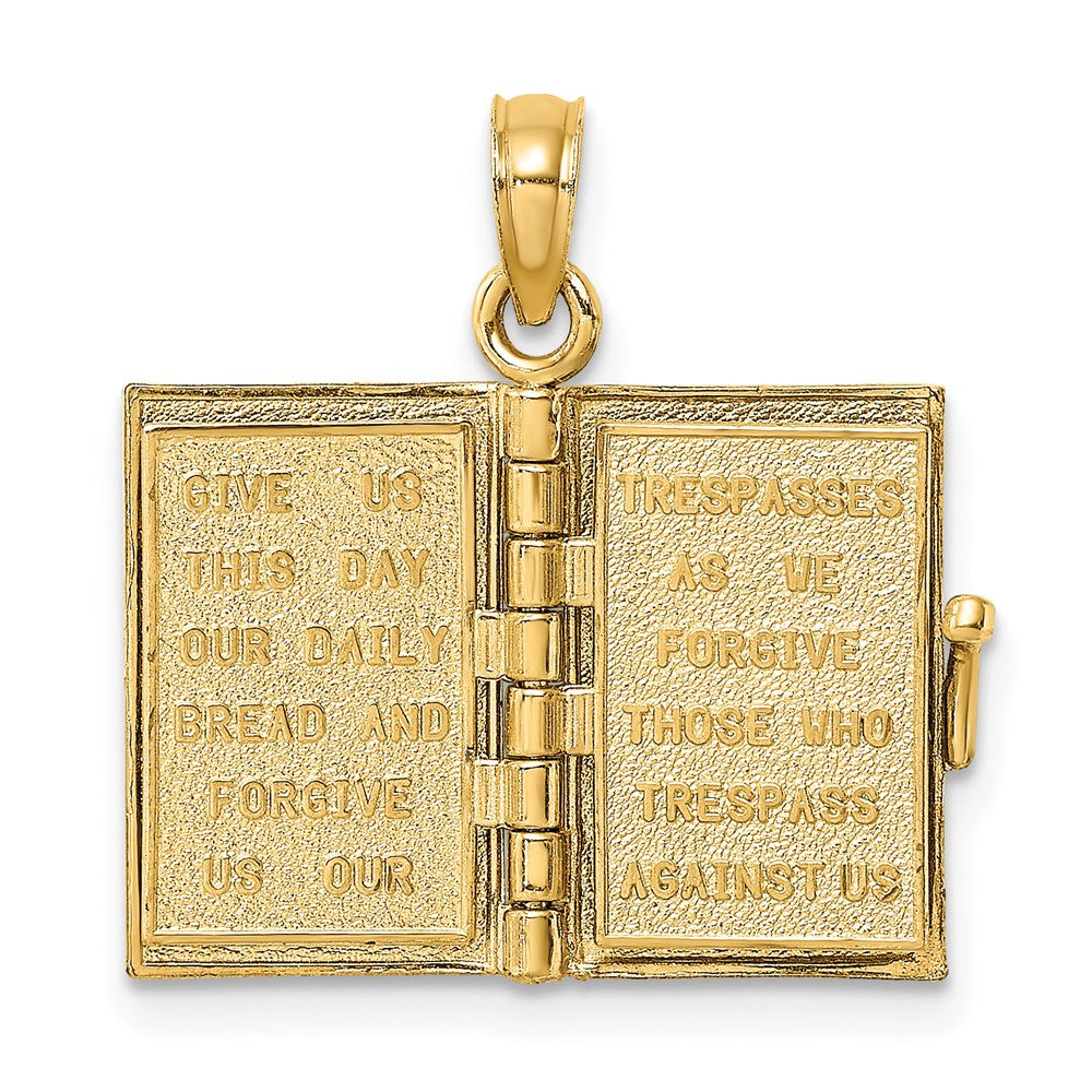 14K Gelbgold 3-d Blau Emaille Bible Book mit Beweglich Pages Charm