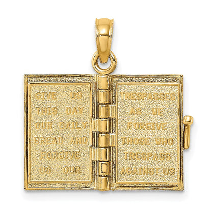 14K Gelbgold 3-d Blau Emaille Bible Book mit Beweglich Pages Charm