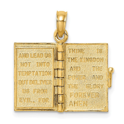 14K Gelbgold 3-d Blau Emaille Bible Book mit Beweglich Pages Charm