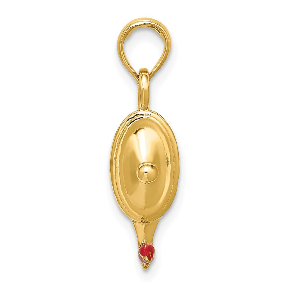 Polierter 3-D-Zauberlampen-Charm aus 14K Gelbgold mit roter Emaille