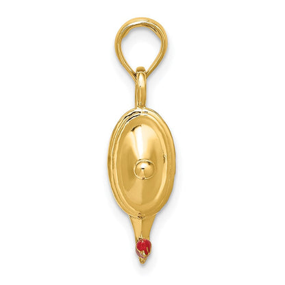 Polierter 3-D-Zauberlampen-Charm aus 14K Gelbgold mit roter Emaille