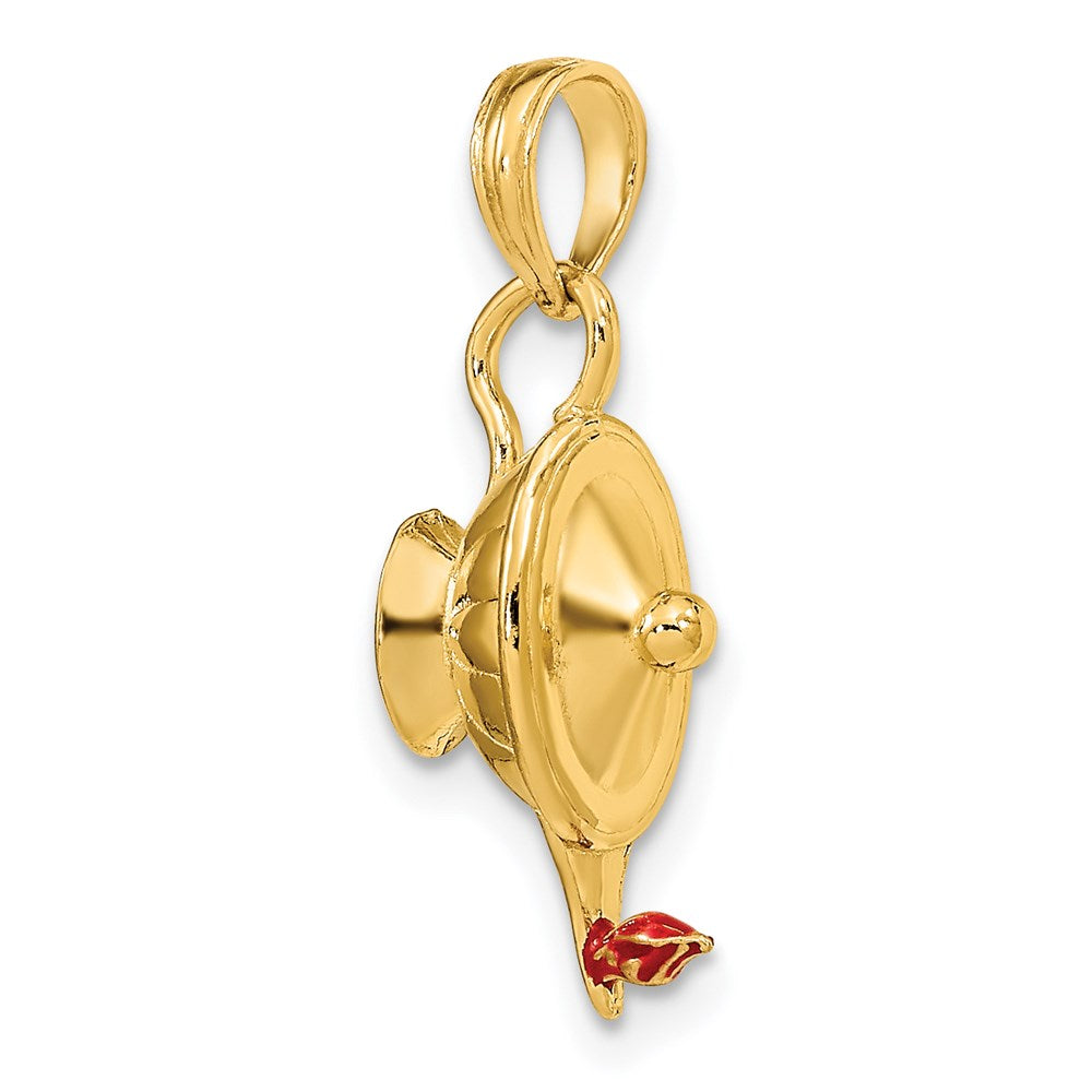 Polierter 3-D-Zauberlampen-Charm aus 14K Gelbgold mit roter Emaille