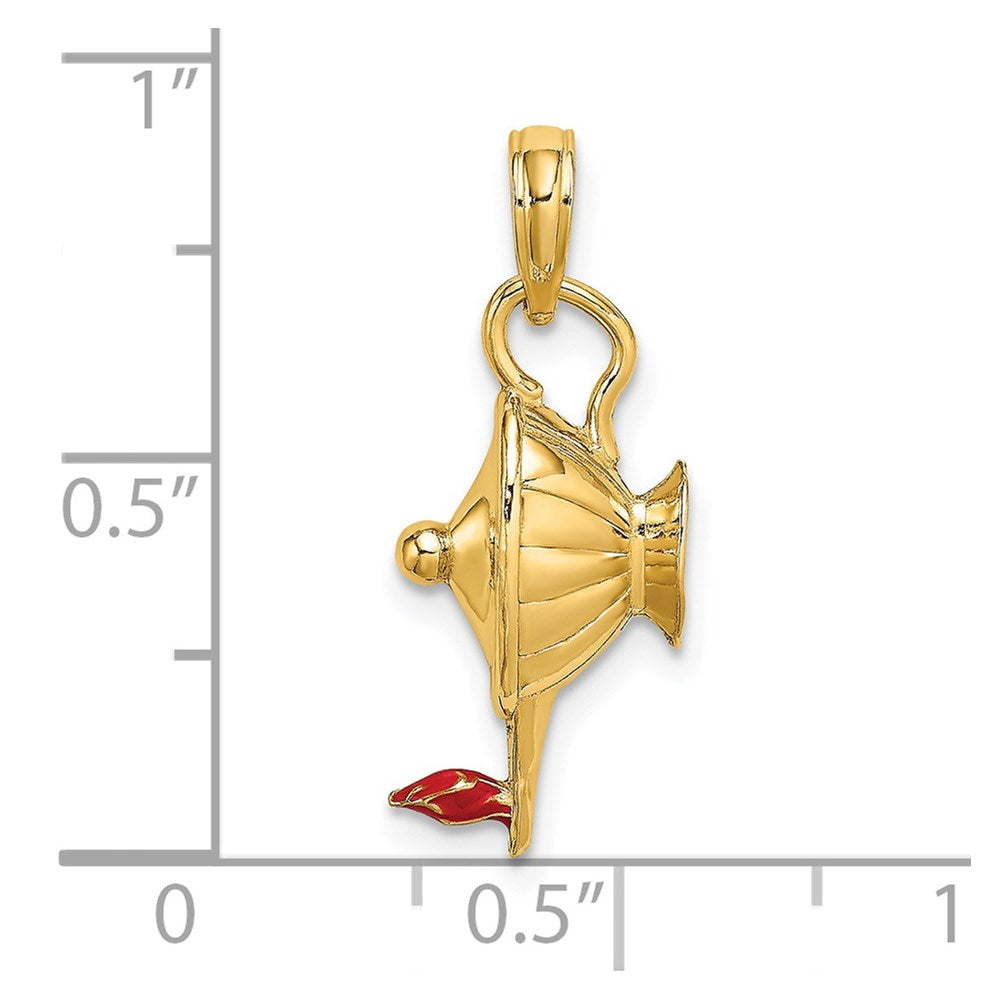 Polierter 3-D-Zauberlampen-Charm aus 14K Gelbgold mit roter Emaille