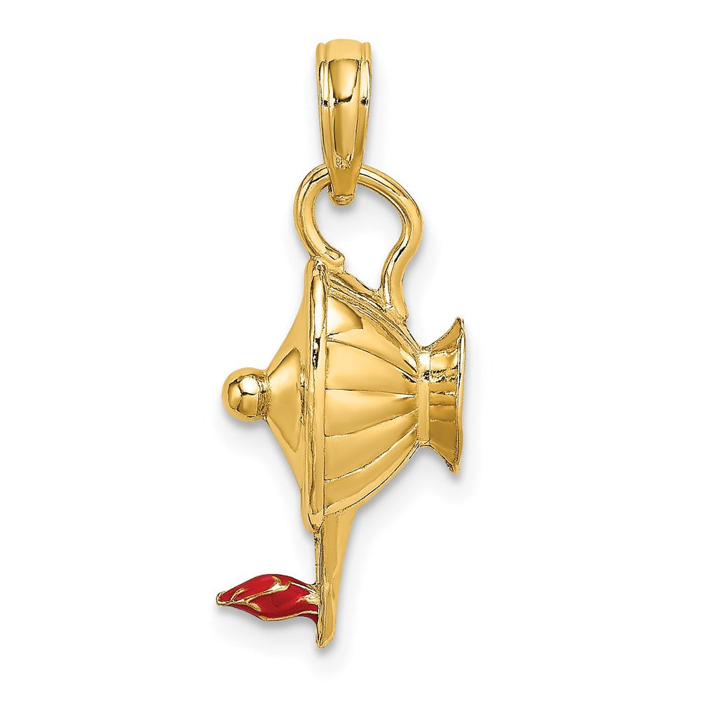 Polierter 3-D-Zauberlampen-Charm aus 14K Gelbgold mit roter Emaille