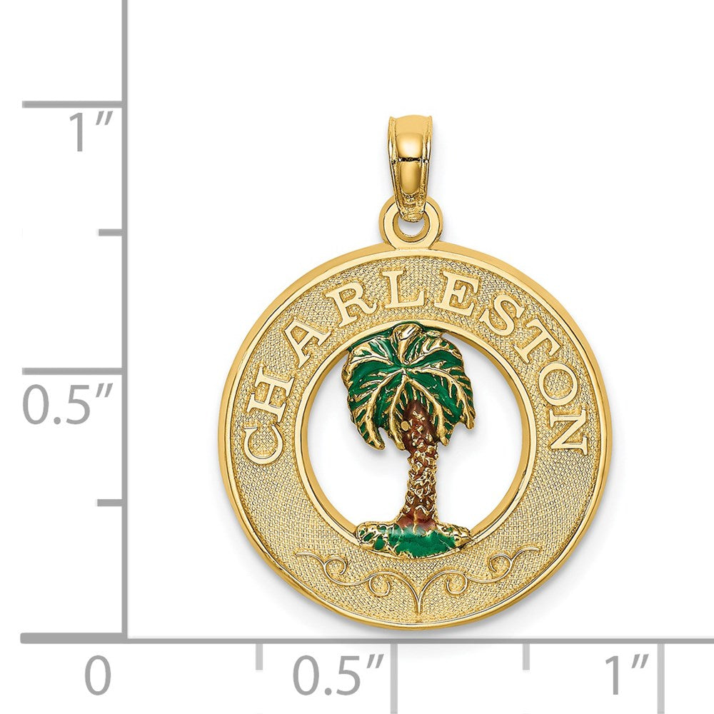 14K Gelbgold Emaille Palmenbaum "CHARLESTON" Kreis-Charm