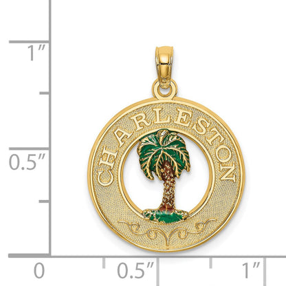 14K Gelbgold Emaille Palmenbaum "CHARLESTON" Kreis-Charm