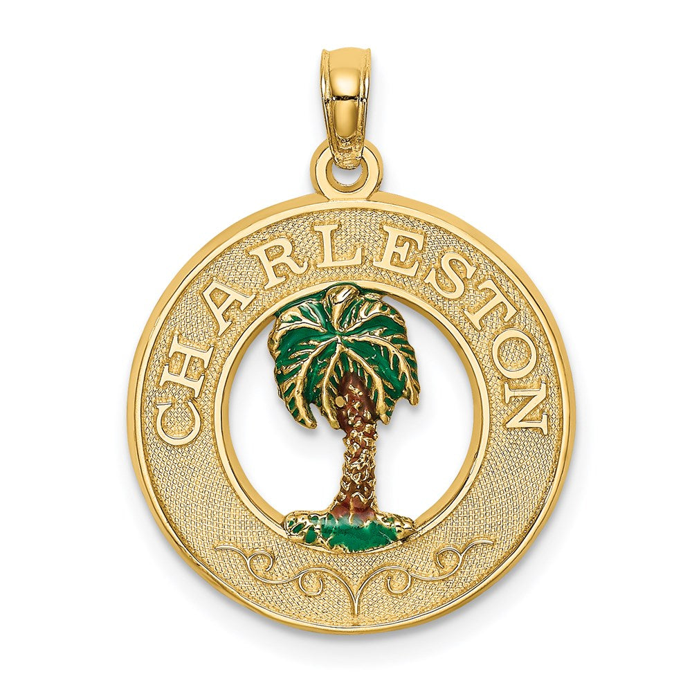 14K Gelbgold Emaille Palmenbaum "CHARLESTON" Kreis-Charm