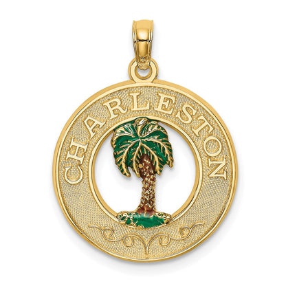 14K Gelbgold Emaille Palmenbaum "CHARLESTON" Kreis-Charm