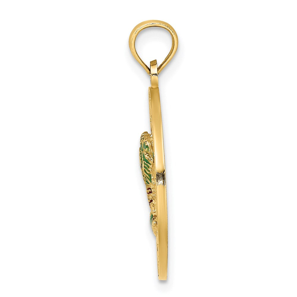 14 Karat Gelbgold Emaille Palmen "CHARLESTON" Kreis-Charm