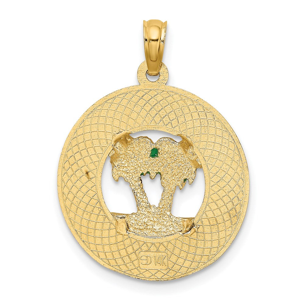 14 Karat Gelbgold Emaille Palmen "CHARLESTON" Kreis-Charm
