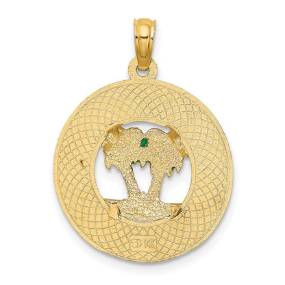 14 Karat Gelbgold Emaille Palmen "CHARLESTON" Kreis-Charm