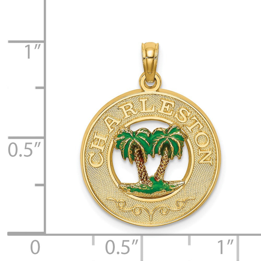 14 Karat Gelbgold Emaille Palmen "CHARLESTON" Kreis-Charm
