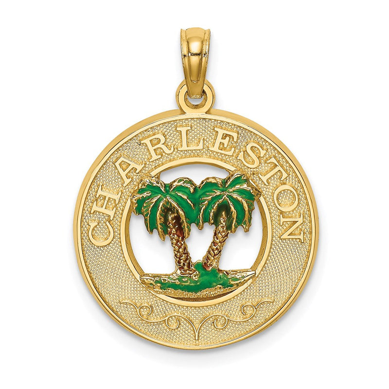 14 Karat Gelbgold Emaille Palmen "CHARLESTON" Kreis-Charm