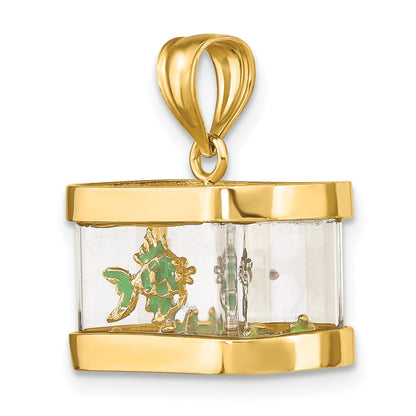14K Gelbgold 3-D beweglicher Emaille-Fisch-Aquarium-Charm