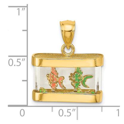 14K Gelbgold 3-D beweglicher Emaille-Fisch-Aquarium-Charm