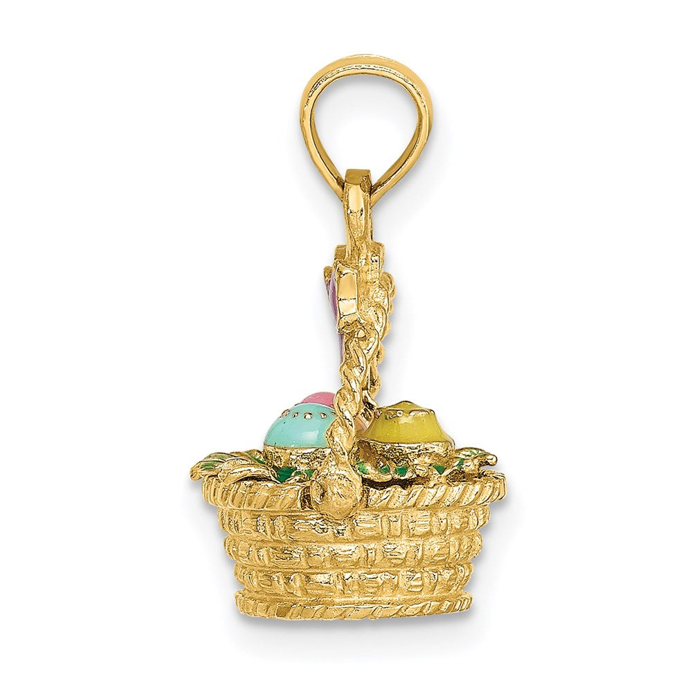 14K Gelbgold Charm „3-D Osterkorb mit Schleife und Eiern", emailliert