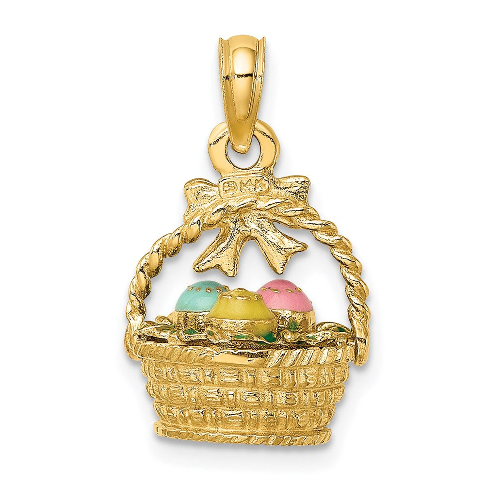 14K Gelbgold Charm „3-D Osterkorb mit Schleife und Eiern", emailliert