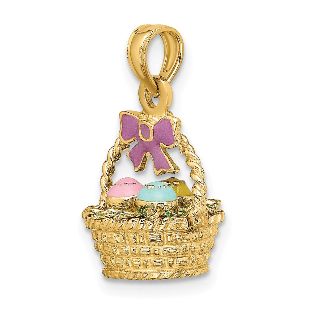 14K Gelbgold Charm „3-D Osterkorb mit Schleife und Eiern", emailliert