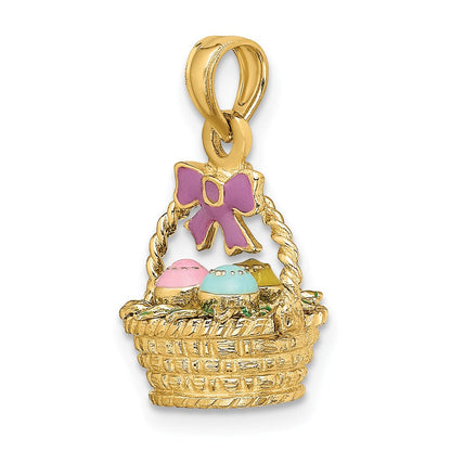 14K Gelbgold Charm „3-D Osterkorb mit Schleife und Eiern", emailliert