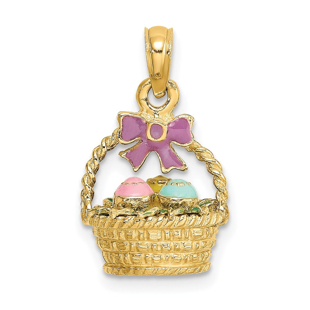 14K Gelbgold Charm „3-D Osterkorb mit Schleife und Eiern", emailliert