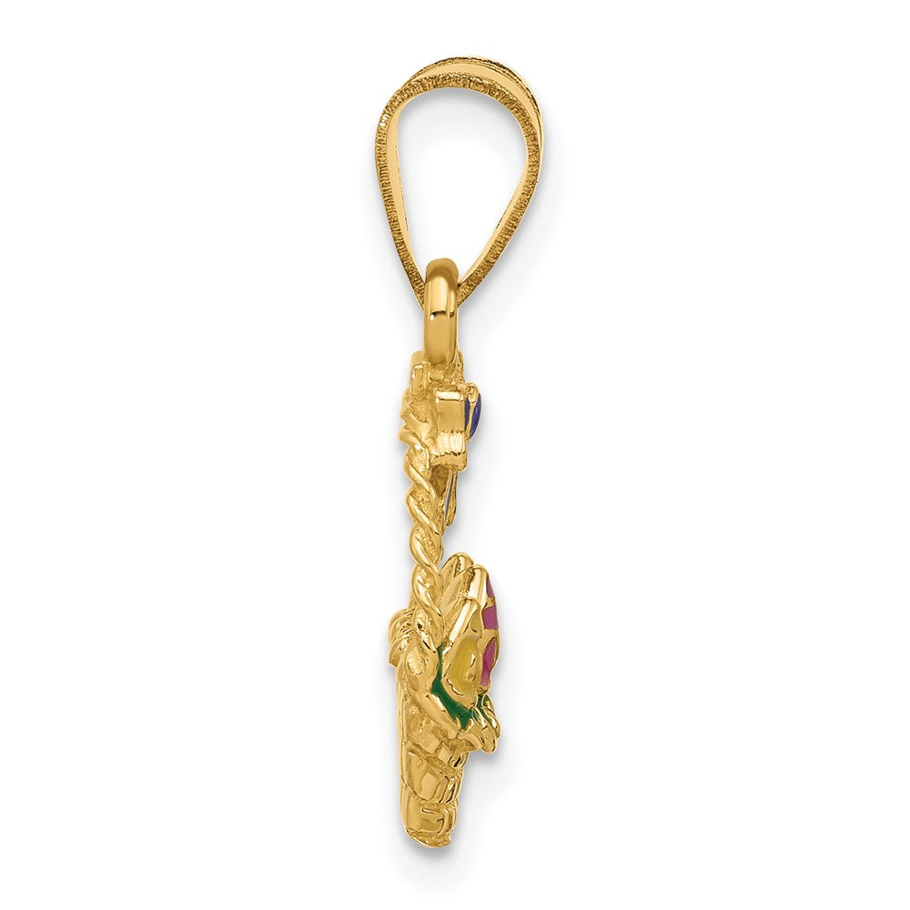 14K Gelbgold Charm „Osterkorb mit Schleife und Eiern“, emailliert