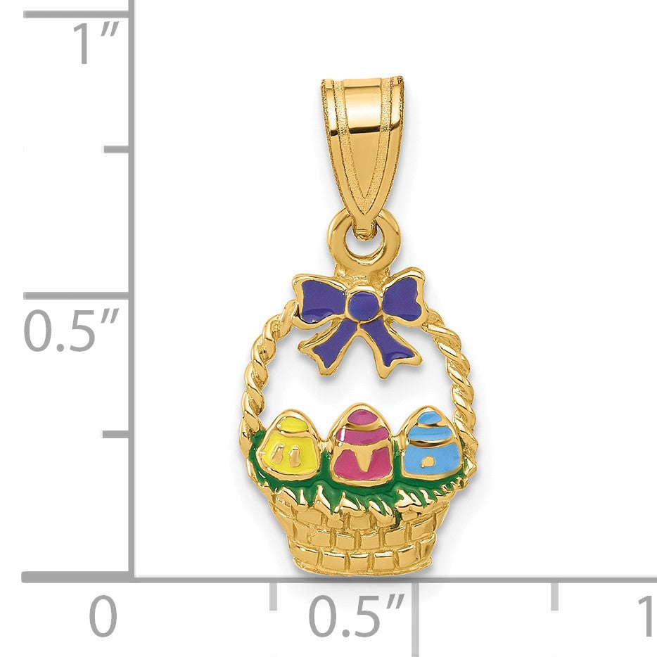 14K Gelbgold Charm „Osterkorb mit Schleife und Eiern“, emailliert
