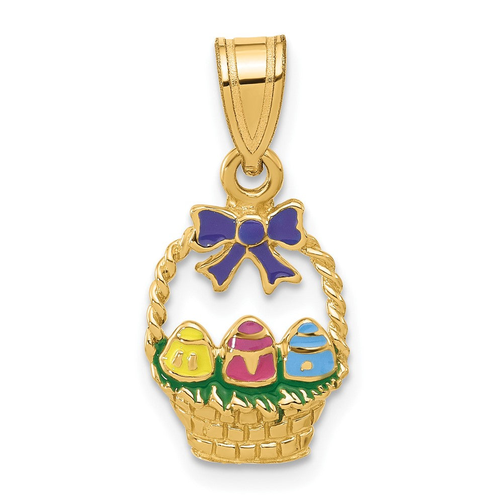 14K Gelbgold Charm „Osterkorb mit Schleife und Eiern“, emailliert