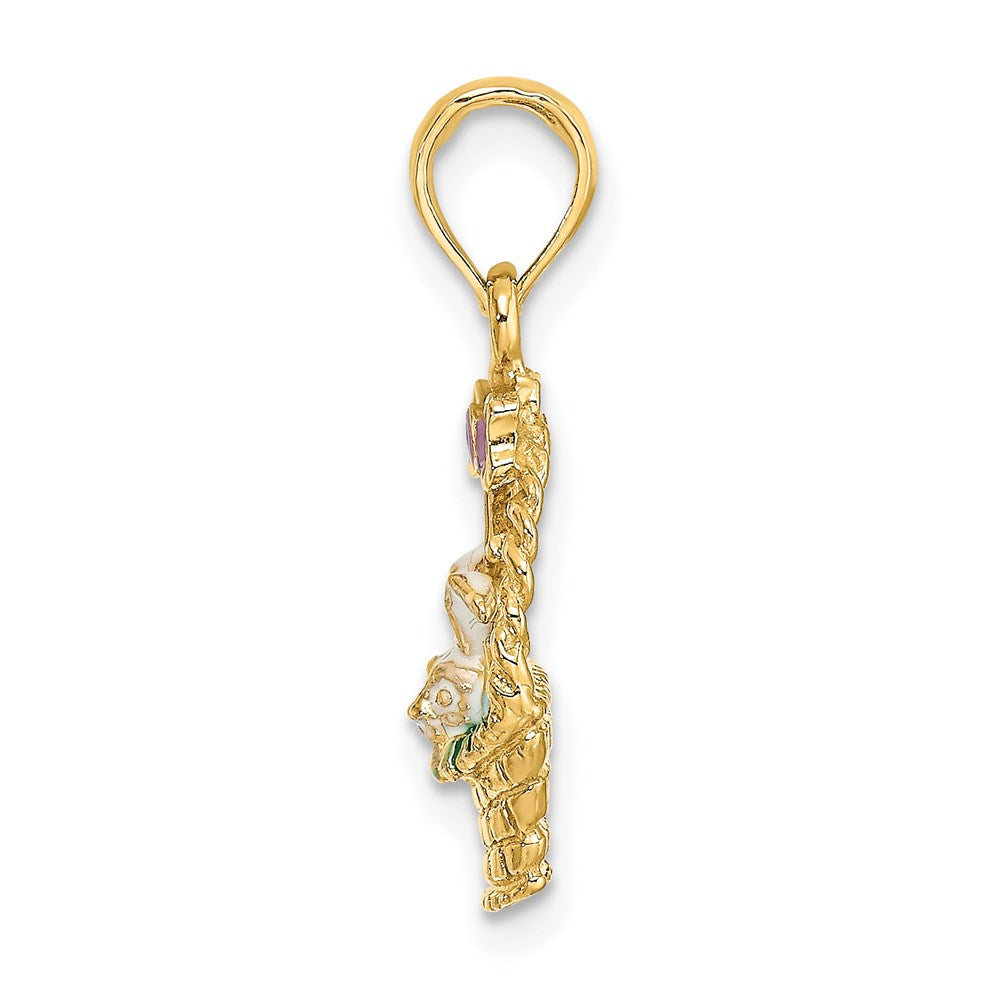 14 Karat Gelbgold Charm „Ostern-Korb“ emailliert, mit Schleifen-Hase und Eiern
