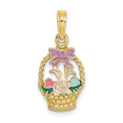 14 Karat Gelbgold Charm „Ostern-Korb“ emailliert, mit Schleifen-Hase und Eiern