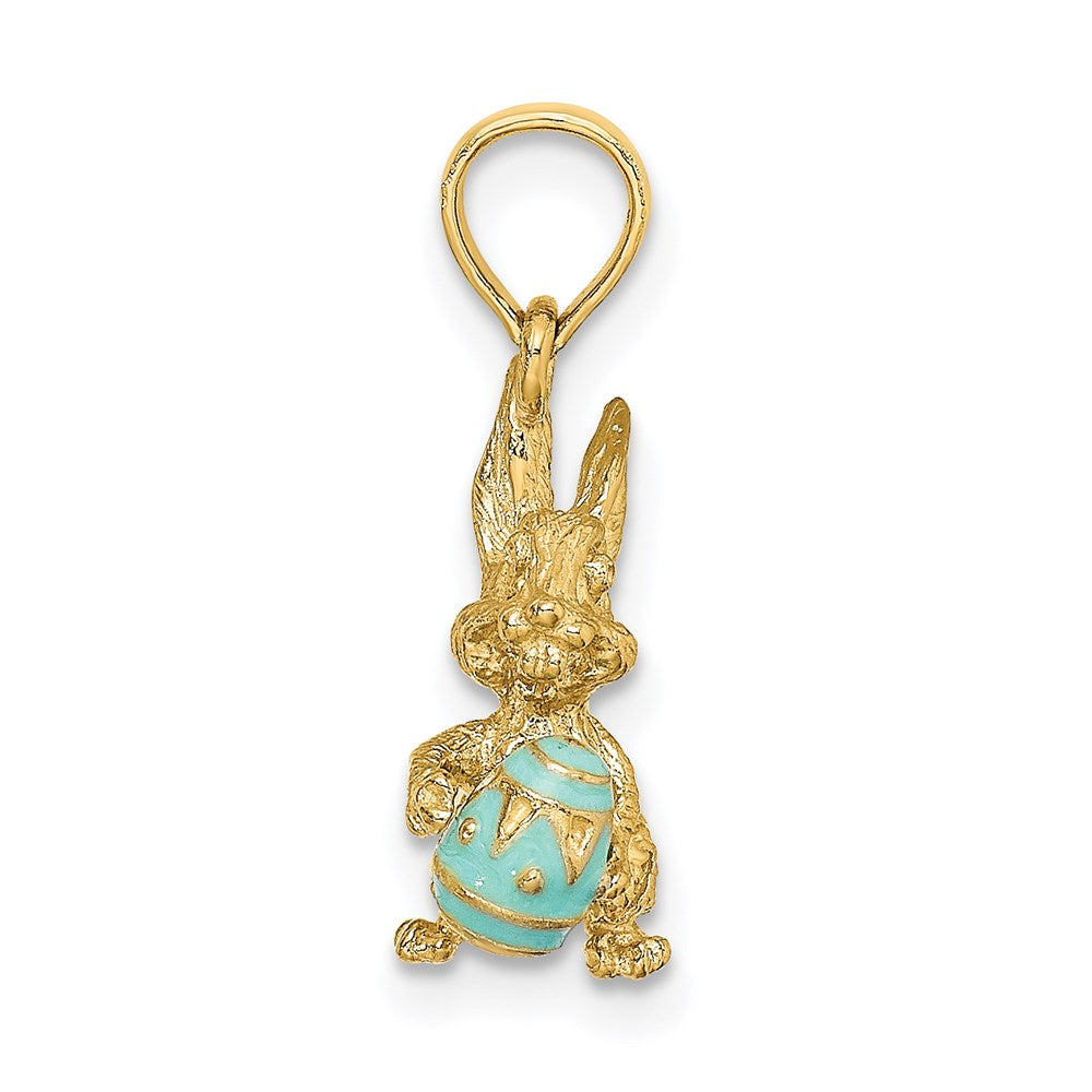 14K Gelbgold 3-D Osterhase mit Ei Charm, aqua emailliert