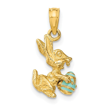 14K Gelbgold 3-D Osterhase mit Ei Charm, aqua emailliert